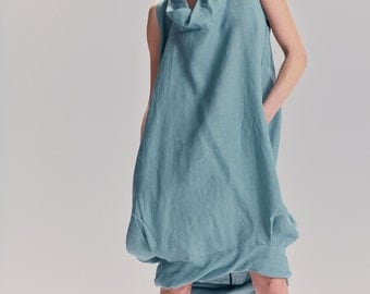 Turquoise Loose Balloon Dress / Linen Dress With Hidden Side Pockets / Casual Linen Dress / Extravagant Tunic By AryaSense / DRNLN17TQ