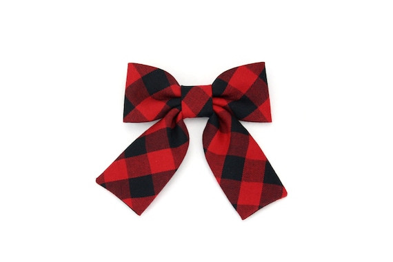 Buffalo Check Girl Dog Collar Bow Cat Bowtie Red Black Holiday