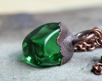 Helenite Pendant Electroformed Copper Necklace Mt. St. Helens Pendant Modern Minimalist Jewelry Large Glass Pendant