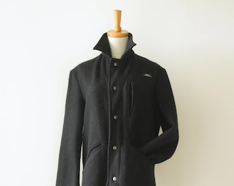 Black NZ wool parka jacket. Black wool coat. Black sailors coat. Warm wool mens coat. Tusk wool coat. Hunting jacket. Wool anorak. size S