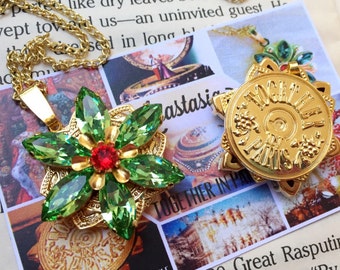 PRE-ORDER Anastasia "Together in Paris" Necklace with Swarovski Crystal Peridot Green Ruby Replica Handmade Flower Charm 16K Gold Cosplay