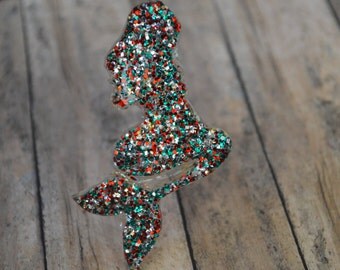 Mermaid Glitter Ornament, Hand Painted Ornament, Glitter Mermaid, Resin Mermaid, Christmas Ornament, Ocean Ornament