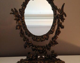 Vintage ornate gilt brass vanity mirror