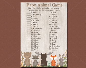 Woodland Baby Shower Game, Baby Animal Game Printable, Forest Animals Shower, Woodland animals baby shower Instant Download 016