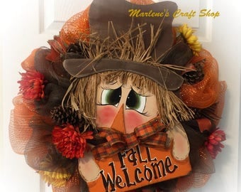 Scarecrow Wreath,Fall Wreath,Scarecrow Hat Wreath, THANKSGIVING, Scarecrow Wreath, Fall Wreath, Scarecrow Autumn Wreath Scarecrow Decoration