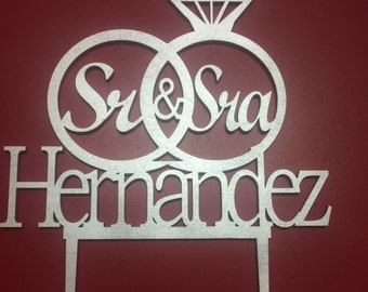 Personalized wedding cake topper Sr. Sra. Mr. & Mrs.