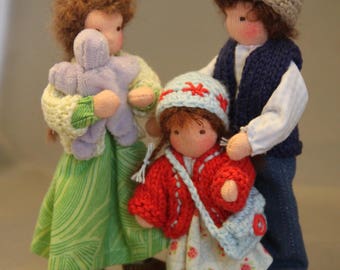 Dollhouse family Waldorf style Mom, dad, one child and one baby
