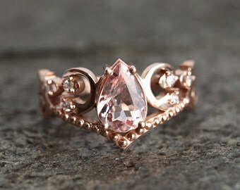 Morganite Engagement Ring, Victorian Morganite Ring, Art Deco Morganite Ring, Pear Morganite Ring, Morganite Diamond Ring, Rose Gold Ring