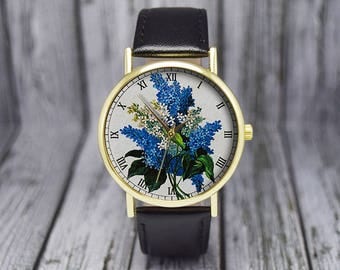 Vintage Lilac Flowers Watch | Syringa Floral Watch | Violets | Botanical | Leather Watch | Women's Watch | Birthday | Wedding | Gift Ideas