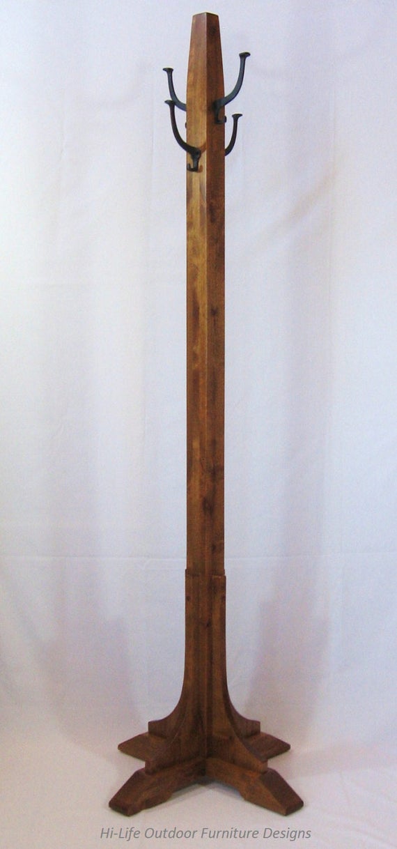 Coat Tree Handmade Alder Wood 4 Cast Iron Hook Hat Stand