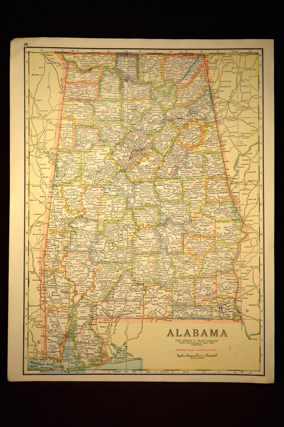 TWO SIDED Antique Road Map Alabama Map Original Highway