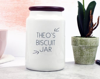Ceramic Biscuit Jar - Personalised Cookie Jar - Small Biscuits Jar for Treats - Gifts for Him - Gifts for Her - Personalised Storage Jar