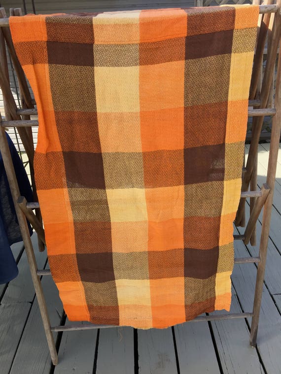 2 50s curtains cutter vintage fabric mid century orange brown pillow fabric from BobbinUpandDown ...
