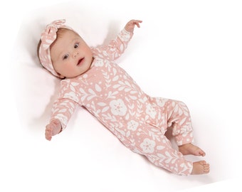 Newborn Girl Coming Home Outfit, Newborn Girl Outfit, Baby Girl Take Home Romper, Baby Girl Headband, Baby Girl Pink Floral Romper, Tesababe