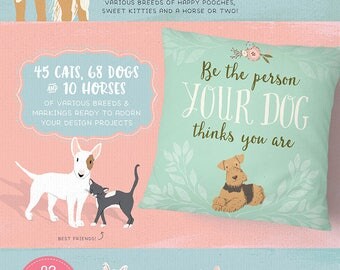 Cats, Dogs and Horses clipart / pet clip art / large breed dogs / small breed dogs / horse lover gift / different cats clipart