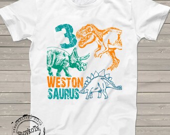 Dinosaur birthday shirt for kids personalized tshirt 3rd bday 1st, 2nd, 4th, 5th, 6th any birthday dino t-rex theme party shirts for kids