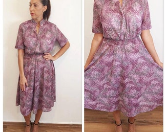 60s dress / day dress / handmade dress / sheer dress / Vintage 1960s Dress / summer dress / leafs print dress / L / Knee Length dress