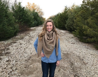 Monogrammed Blanket Scarf | Monogrammed Scarf | Blanket Scarf | Plaid Scarf | Monogram Gifts | Large Scarf | Gifts under 30 | Gift for her