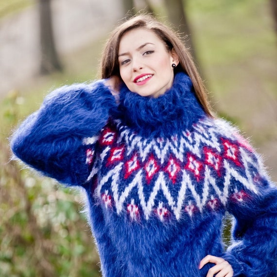 Icelandic sweater Hand Knit Mohair sweaterT neck