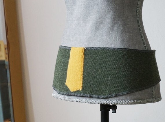 green wool belt I Wool Fabric wrap I Sash-belt I green yellow loden obi I loden belt