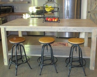 Rustic Oversized Kitchen Island With Weathered Grey Finish Custom Handmade Farmhouse Style Extra Large Kitchen Table