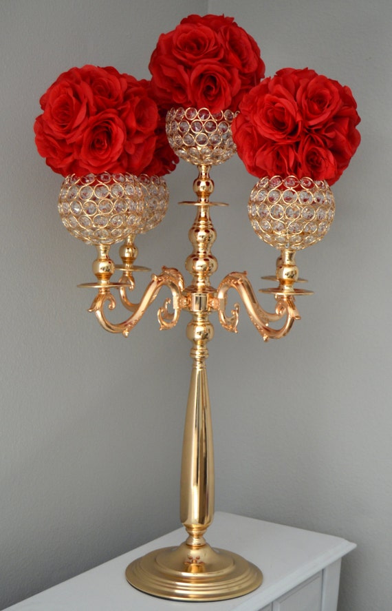 GOLD CANDELABRA. Gold Wedding Centerpiece . Gold Candle