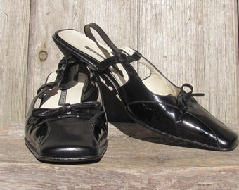 Vintage Shoes Made in Italy; Bernd Berger Shoes; Italian Leather Shoes size 36 / UK 3 / US 5; Black Shoes; 2 1/4" Heel Black Slingback Shoes