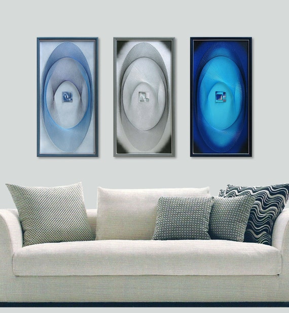 Geomerty Art Set in Light Blue Silver Gray Blue Wall Art