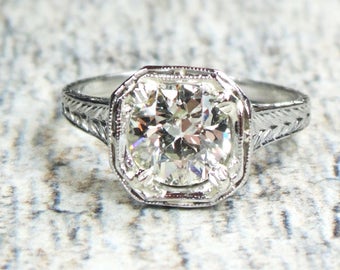 Vintage Diamond Engagement Ring Antique Diamond Engagement Ring 1.16 Carat GIA Certified Diamond Platinum Engagement Ring Art Deco 1920's