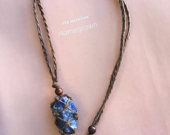 Rough Sodalite Macrame Hemp Necklace