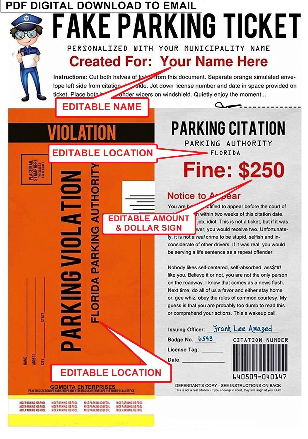 PDF Fake Parking Ticket What a Great Way To Play A
