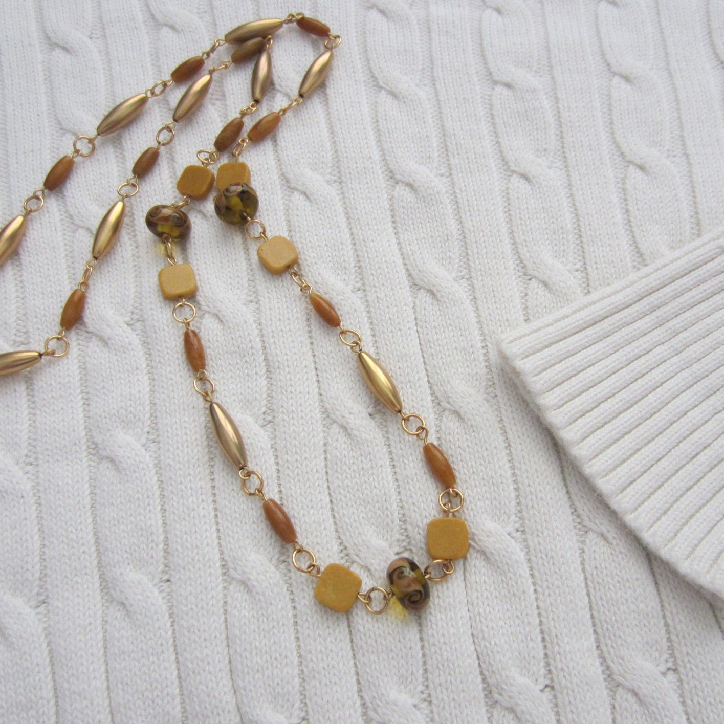 Yellow Bead Necklace Long Mustard Yellow Glass Necklace