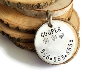 custom dog tag, dog id tag, pet id tag, handstamped id tag, dog collar tag, wood id tag, pet owner gift, custom pet id, personalized pet tag