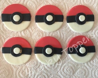 Edible Pokemon Go Pokeball Cupcake Toppers Cake Decorations Sugar Fondant