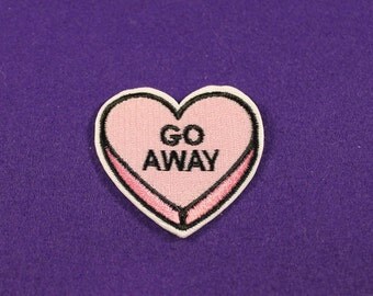 Loveheart patches / heart patches / Go Away patch / iron on patch / sew on patch