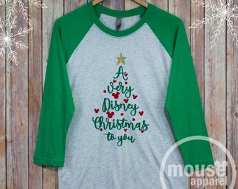 Very Disney Christmas Raglan/Disney Christmas Raglan Shirt/Disney Shirt/Glitter Disney Christmas Shirt