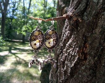 Dangle earrings Steampunk jewelry Girlfriend gift Hoop earrings Geometric jewelry Statement earrings Modern earrings Teen girls gift present