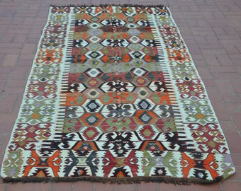Flatweave Tribal Rug, Tribe Rug, Anatolian Rug, Kitchen Rug, Boho Office Decor, Boho Rug, Bohemian Rug