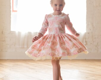 Unicorn Party Dress - Unicorn Dress - Romantic Girls Dress - Twirl Dress - Princess Birthday Dress - Pink and gold dress - Girls Dress