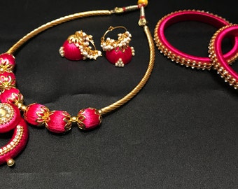 Rani Deep Pink - Indian Jewelry - Indian Jewelry Set - Silk Jewelry Set - Indian Silk Jewelry - Indian Bangle - Indian Bridal Jewelry -
