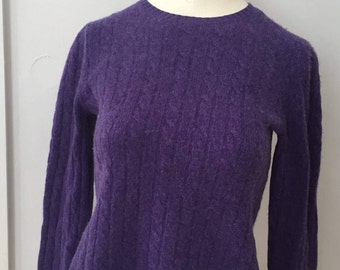 Vintage Cashmere Sweater, Womens Ralph Lauren Eggplant Wide Crew Neck Cashmere Pullover Sweater Size S Small, Dark Purple Cashmere Sweater