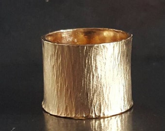 Wide Gold Band Ring, Valentine's Day Gift, Adjustable Wide Statement Ring, Unisex Cigar Band Ring, Handmade Rings