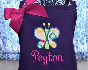 Personalized Child Apron Childrens Aprons Kids Aprons Butterfly Applique