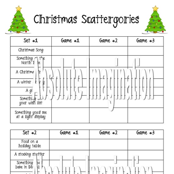 scattergories list christmas