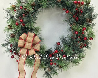 Christmas Wreath, Winter Wreath, Holiday Wreath, Pine Wreath, Woodland Wreath, Green Wreath, Holiday Door Decor, Wispy Wreath, Woodland