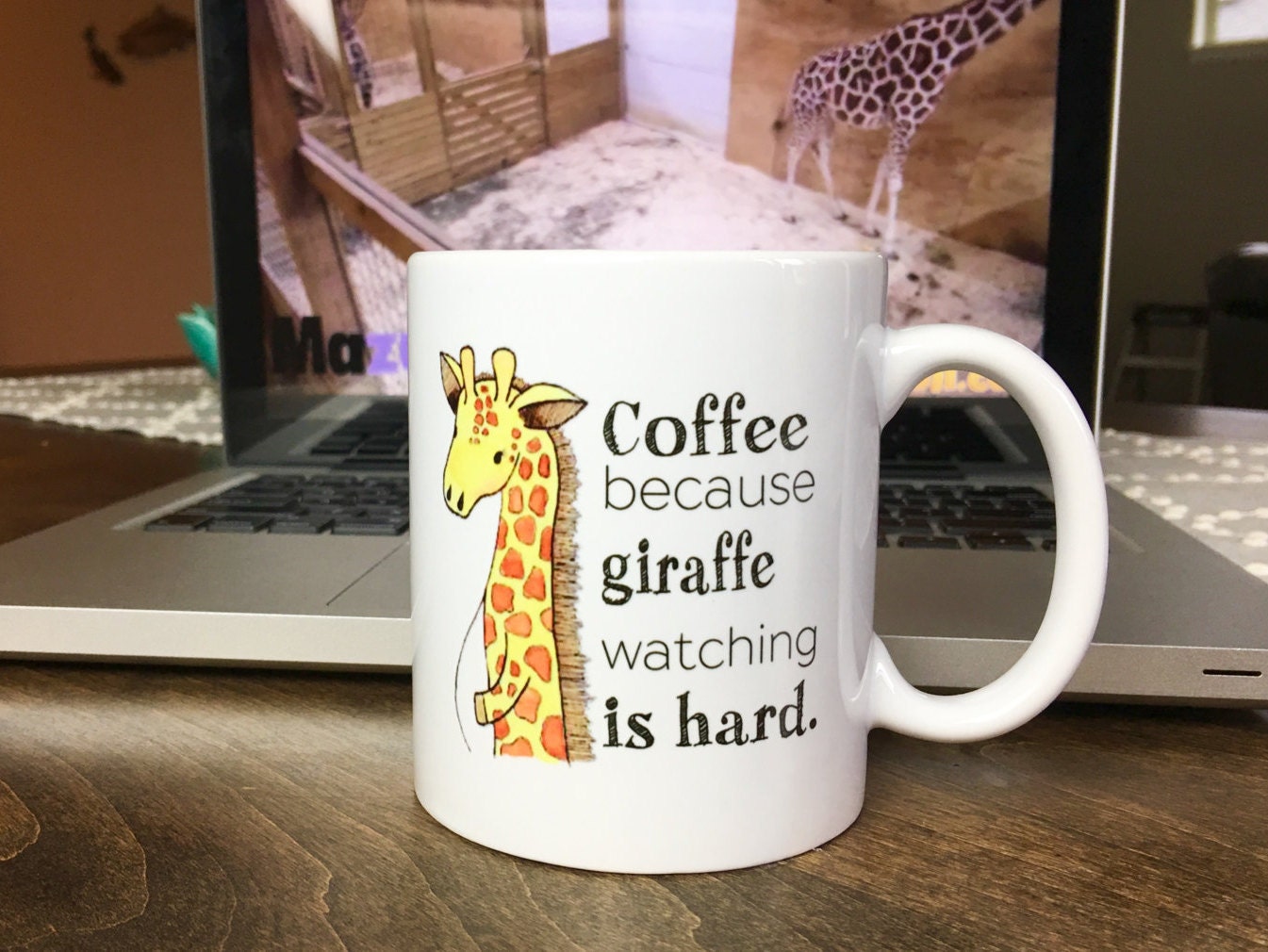 coffee because giraffe watching is hard mug // april giraffe