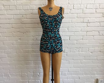 1950s "It's a Christina" Bathing Suit // 50s Teal Aqua Black Swimsuit // Vintage Retro Beach Deadstock Bathing Suit