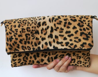 SALE 15% Leopard leather clutch bag, Personalize Clutch,Leather leopard Clutch, leopard clutch, Suede clutch, leopard wristlet, gift for her