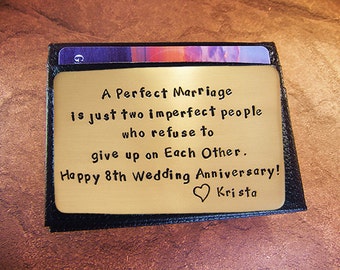 8th year anniversary, bronze, wallet insert, love reminder card, A Perfect Marriage, Anniversary Quote, cool men's gift