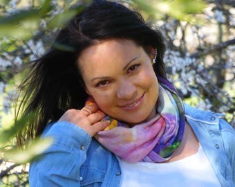 Woman Snood multicolored, tubular scarf, snood in linen mesh, colorful scarf. Collar tube, neckband, infinity scarf, multicolored scarf